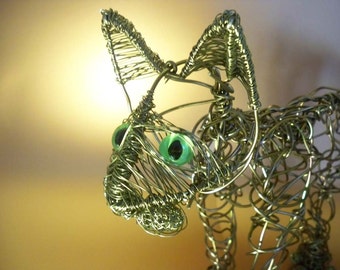 Life Size Abstract Aluminium Wire Cat Sculpture OOAK - UK SELLER