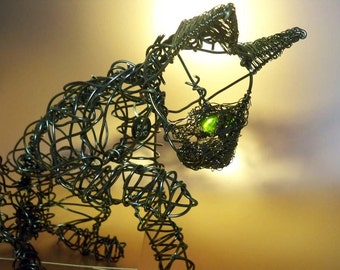 Life Size Black Wire Cat Sculpture OOAK
