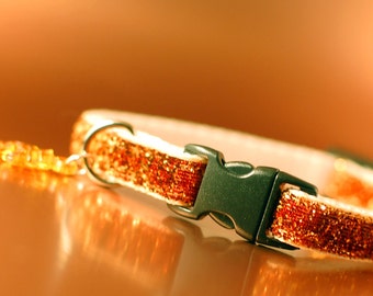 Bronze Glitter Breakaway Cat Collar wIth Fish Charm