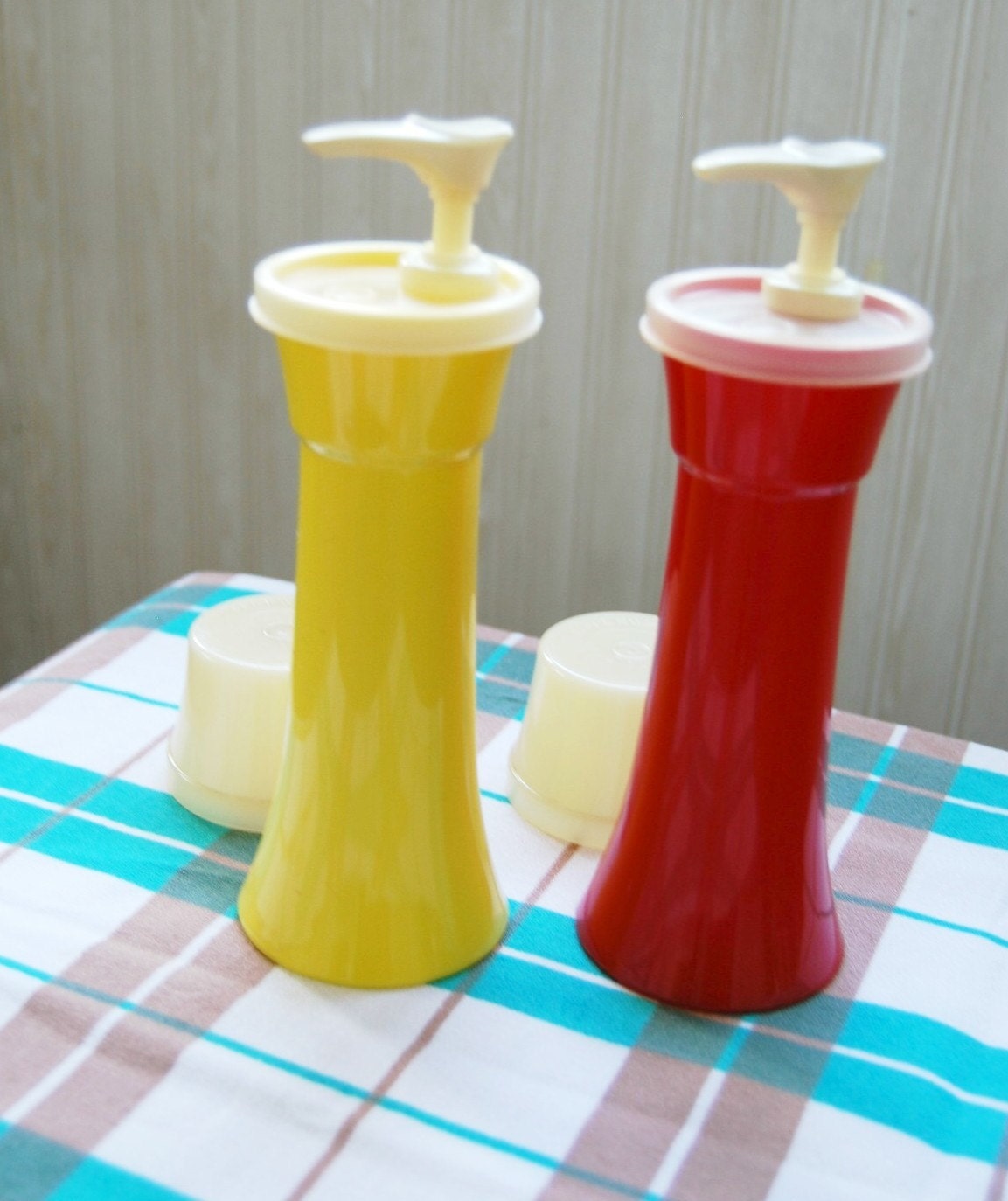 Vintage Ketchup and Mustard Condiment Dispensers Containers