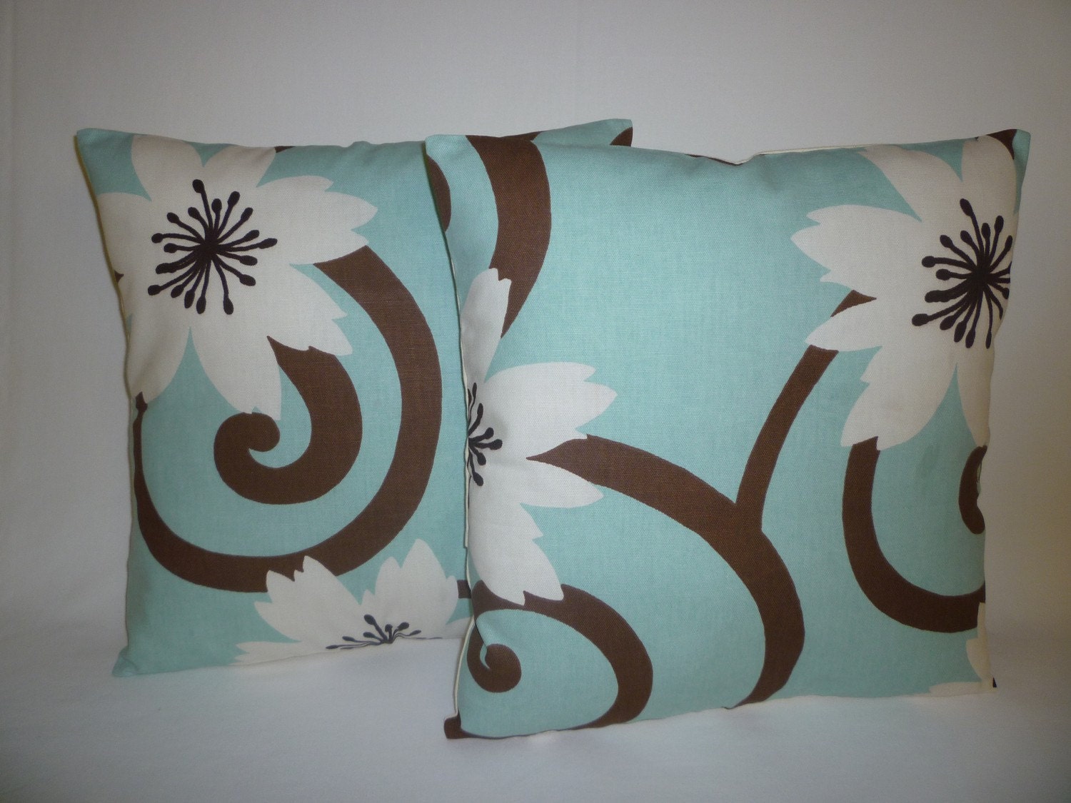 Cushion Covers Funky Retro Dark Chocolate Brown Duck egg Blue