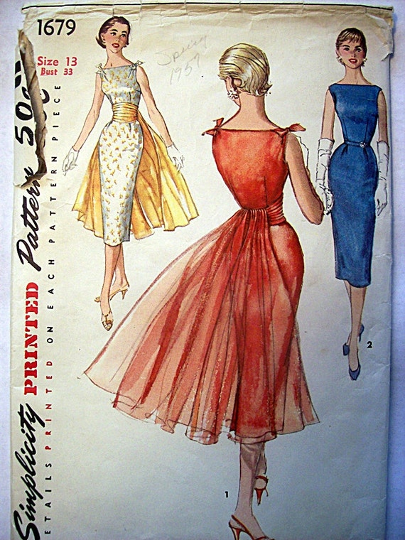  Vintage  1950s Party Dress  Sheath Cocktail  Dress  Simplicity