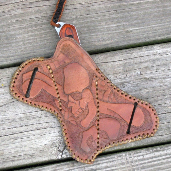 Items similar to Tooled Leather Pancake Knife Sheath, Skulls on Etsy