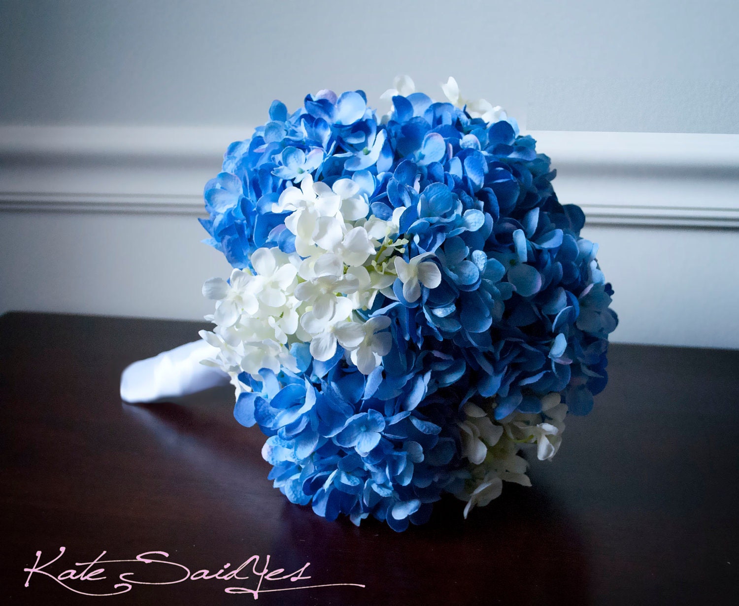 Wedding Bouquet Blue and White Hydrangea Bridal Bouquet