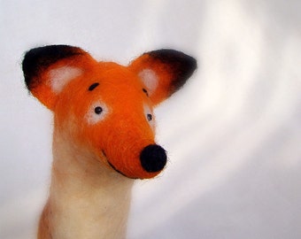 Felted Fox felt toy - Ludwig, Art Toy. Felt Marionette Puppet Stuffed Animal. plush woodland animals, orange brown red, forest animal.