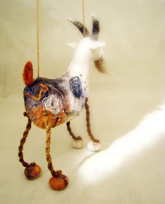 Gerhard Felt Goat. Art Handmade Puppet Stuffed