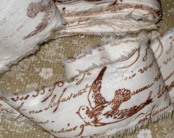 Muslin Paris Vintage Hand Stamped Ribbon French Script and Dove ECS