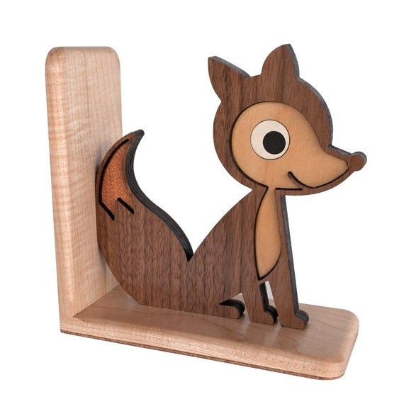 Wooden Fox Bookend Heirloom Kids Baby Nursery Children