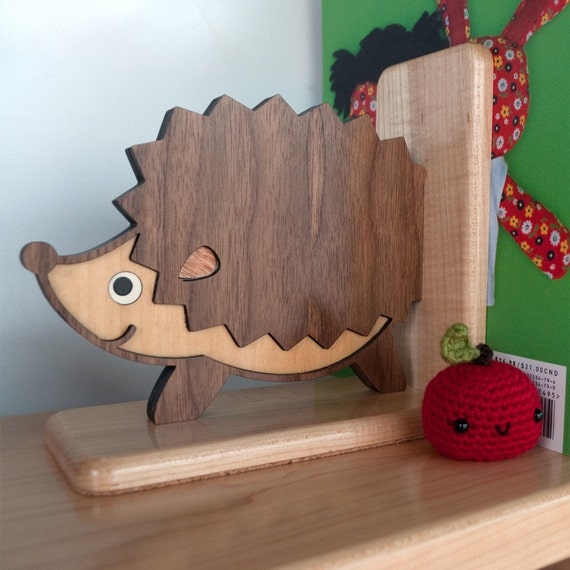 Hedgehog Wooden Animal Bookend Heirloom Baby Nursery Kids