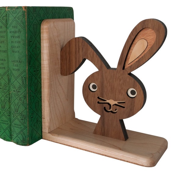 Wooden Bunny Book End: Heirloom Kids Baby Nursery Children