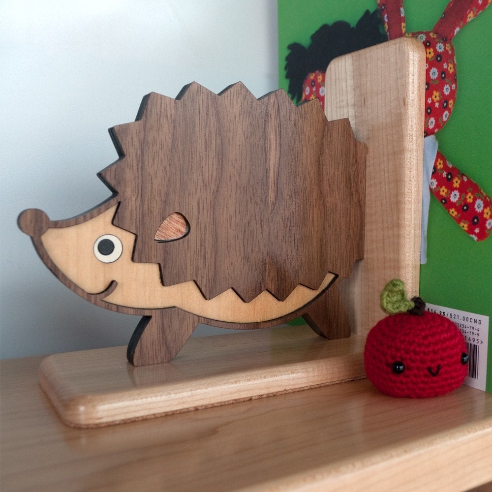 wooden kids animal bookends