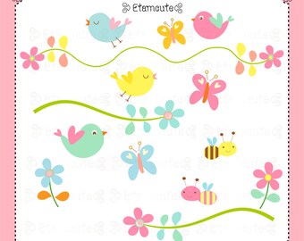 BIRD clip art, butterfly, flower , bee, instant download