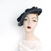 1930s tilt picture hat, 30s vintage navy brimmed tilt