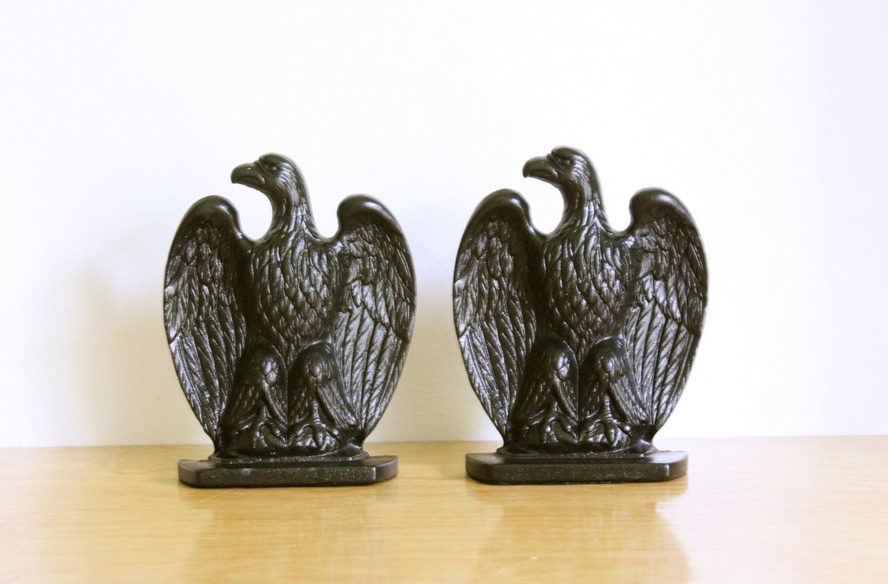 Vintage Pair of Cast Iron Eagle Bookends EMIG