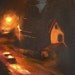 Nocturne cityscape painting, framed original oil painting "Nightlight", 16x20