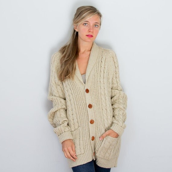 70s Grandpa Cardigan // Slouchy Cable Knit Sweater