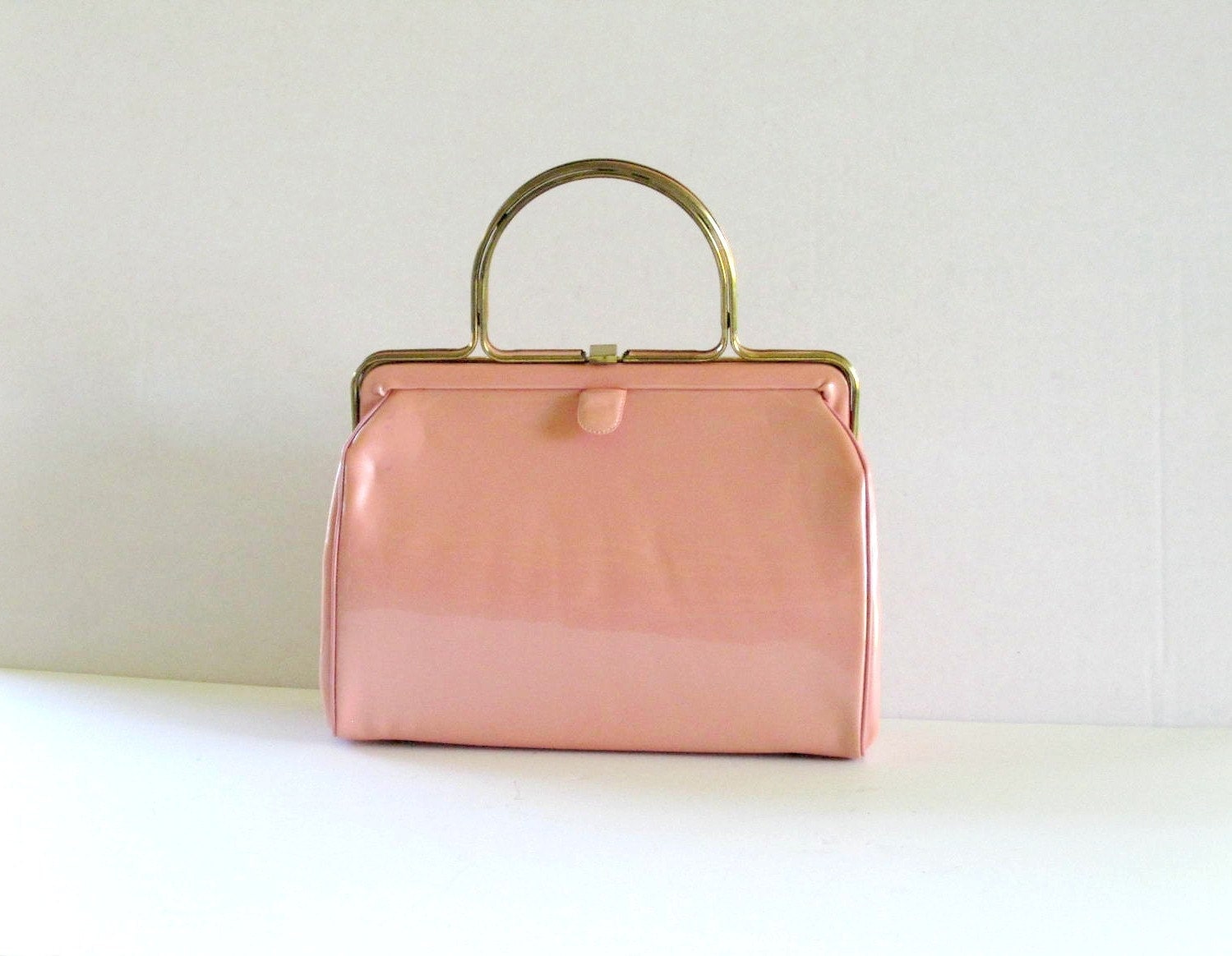 Vintage Handbag Purse Bag Patent Leather Pink Pink Handbag