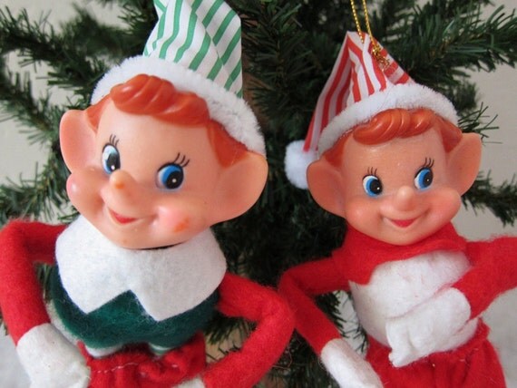 vintage pair of holiday christmas elves pixies ornaments vintage pair of holiday christmas elves pixies ornaments