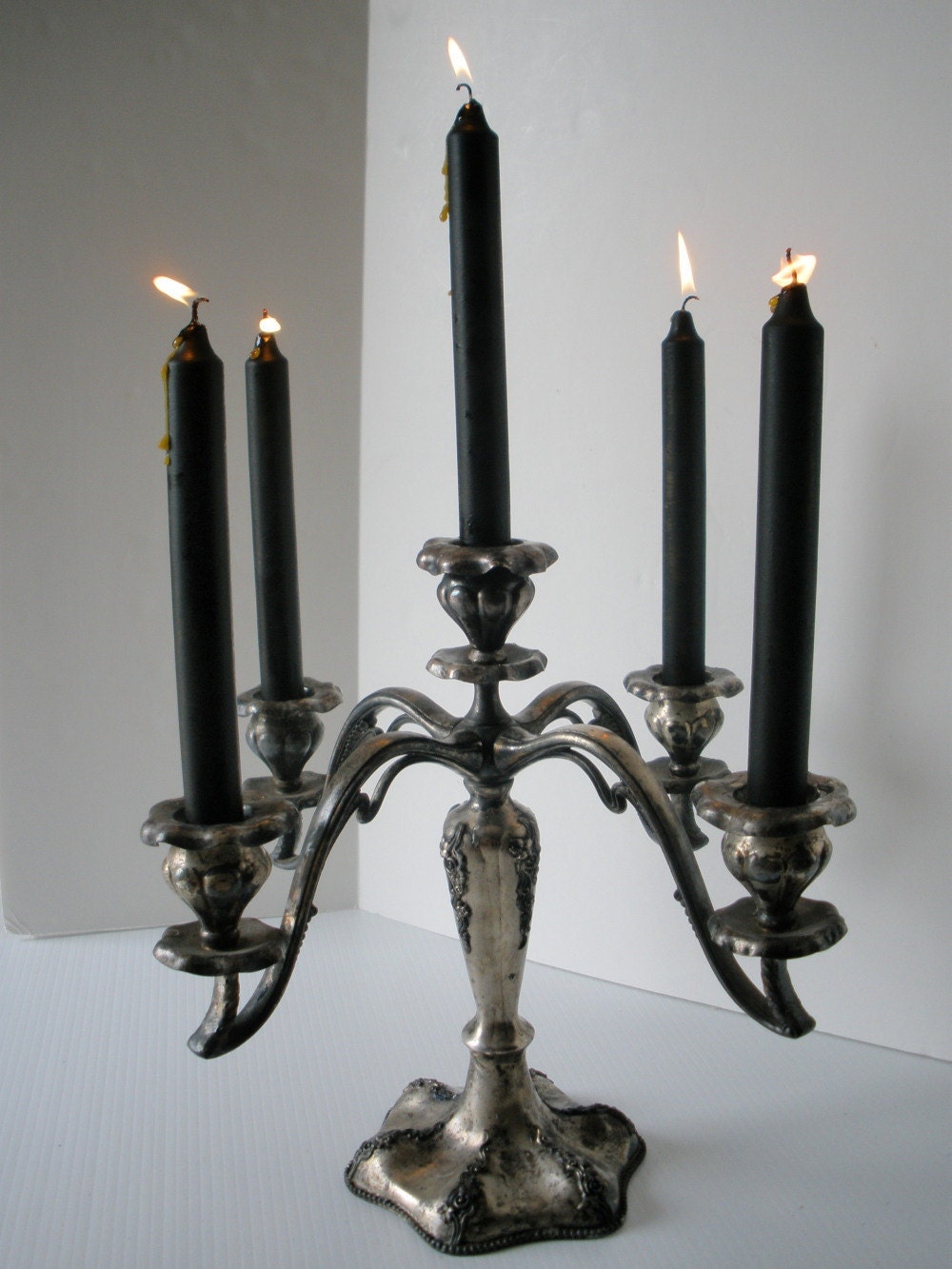 Gothic Five Armed Silverplate Candelabra