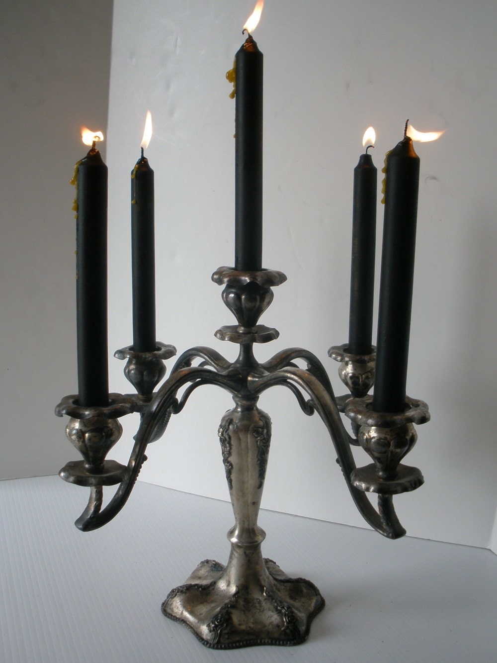 Gothic Five Armed Silverplate Candelabra