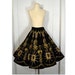 Vintage 1950's Black Velvet Handpainted Circle Skirt w/ Gold & Sequins - 27" Waist