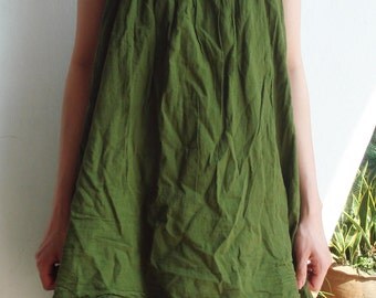 D17, Easy Going Spring Dark Green Cotton Dress