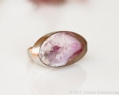 White Pink Druzy Agate Sterling Silver Ring size 6 1/2