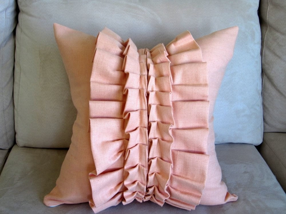 Peach ruffle decorative pillow 16x16 inch accent pillow