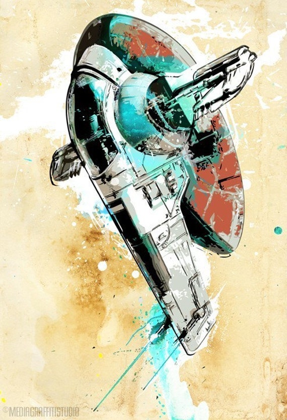 Star Wars BOBA FETT Slave 1 fan art illustration 13x19