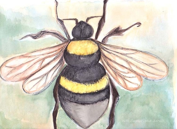 Download Items similar to Honey Bee Watercolor Fine Art Print 8x10 ...