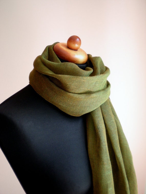 Linen Scarf / Wrap / Shawl Light And Sheer Olive by BVLifeStyle