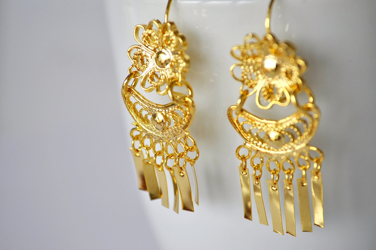 Gold plated flower mexican earrings