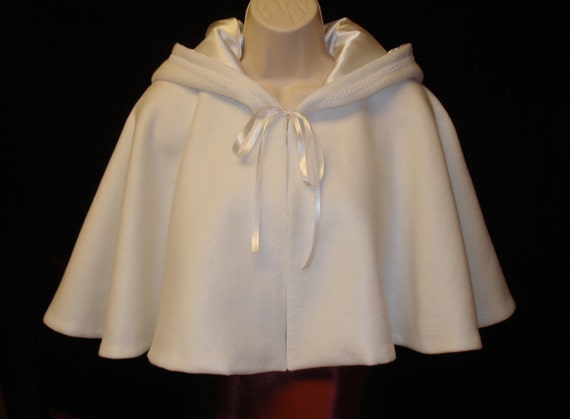 White Fleece and Satin Lined Hooded Cape Capelet Adult Size M
