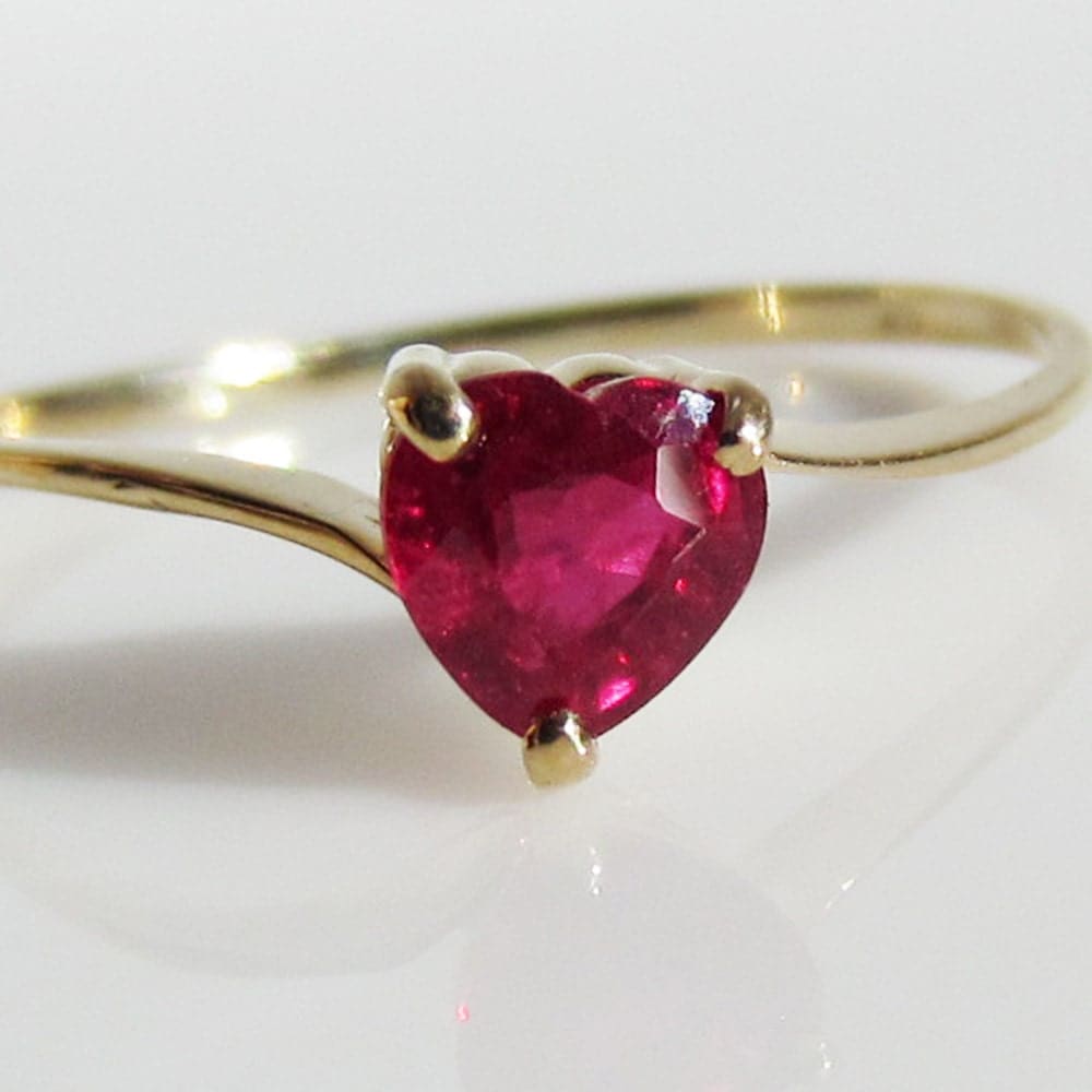 Items similar to Heart shaped natural Ruby 10k yellow gold ring