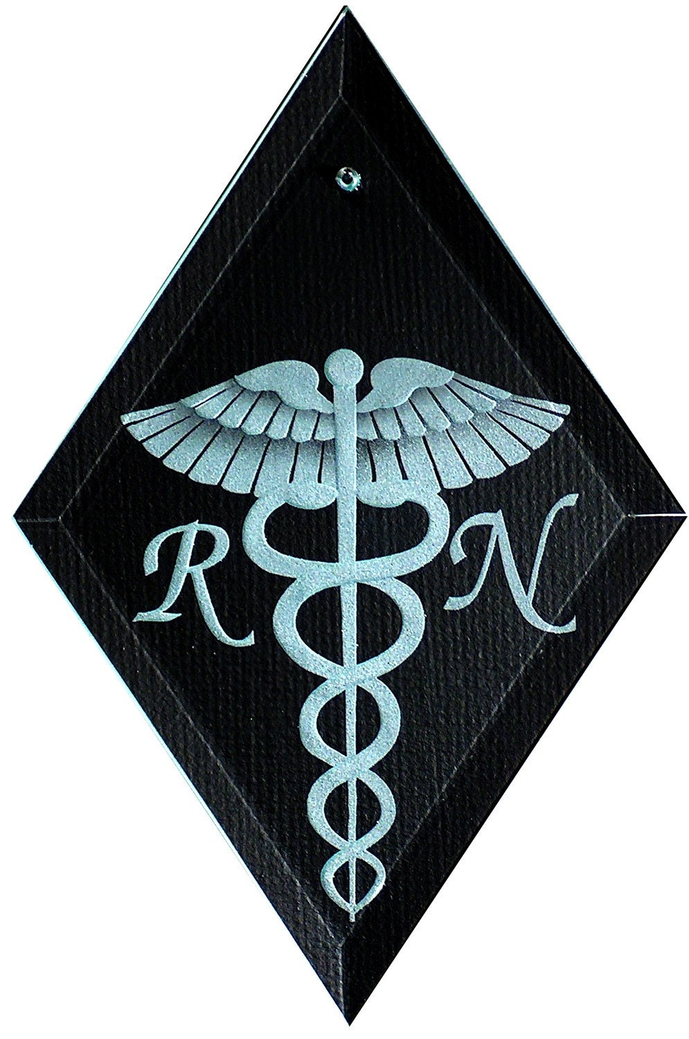 Carved Glass Caduceus Registered Nurse RN Hanging Suncatcher