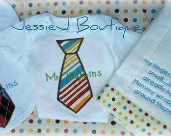 Personalized Baby Boy Gift Set Including Bib Bodysuit and Burp Cloth