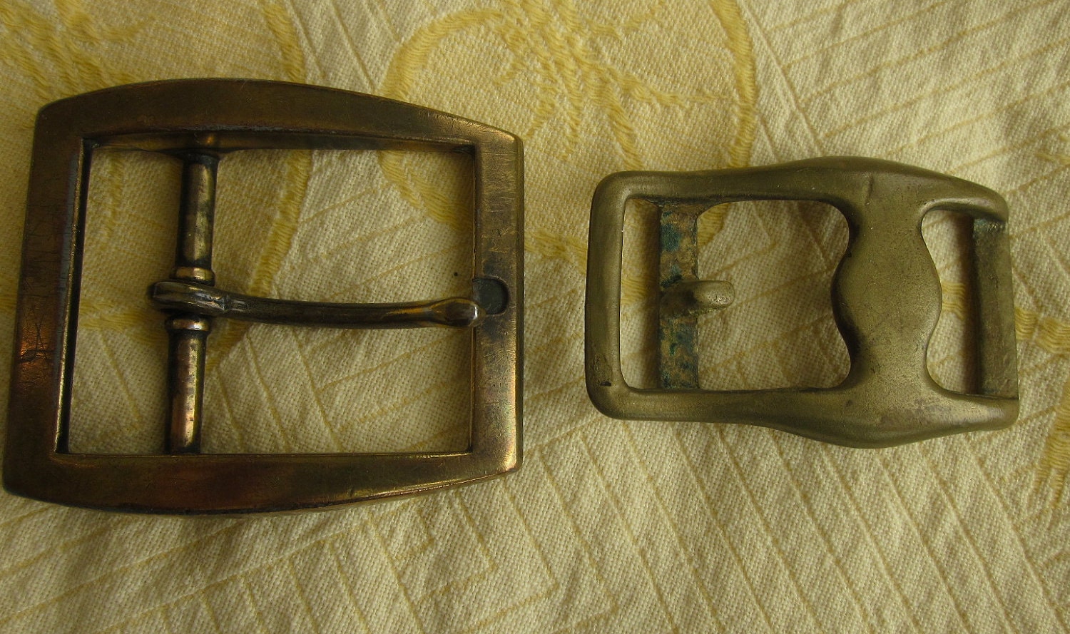 2 Vintage Heavy Cast Brass Belt Buckles 1960s