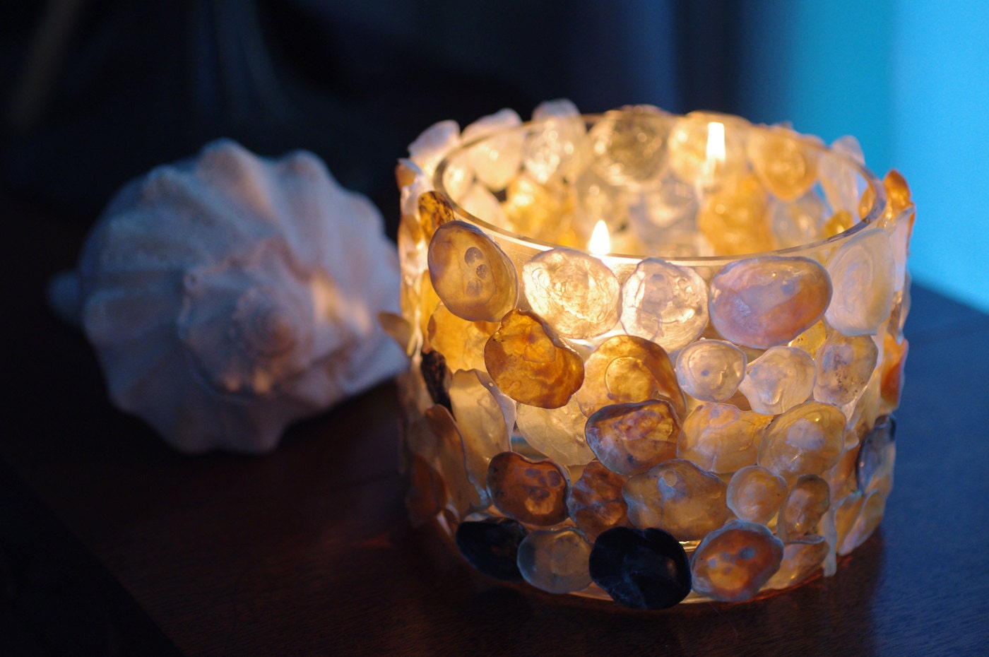 Jingle Seashell Candle Votive with Floating Rose Candle