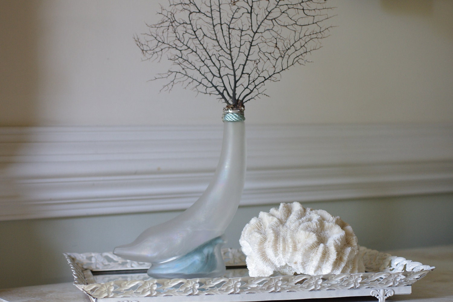 Vintage Dolphin Avon Perfume Bottle with Black Sea Fan