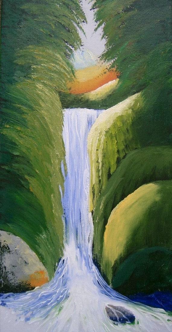 Items similar to Oil Painting Waterfall Vertical 10 x 20 free shipping