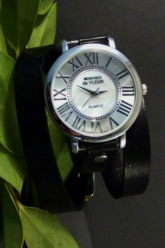 Leather Watch Black and Silver Style by 4MLeatherDesign on Etsy