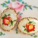 Vintage Peach Oval White Orange Red Green Fruit Gold Scalloped Brass Post Earrings - Wedding, Bridal