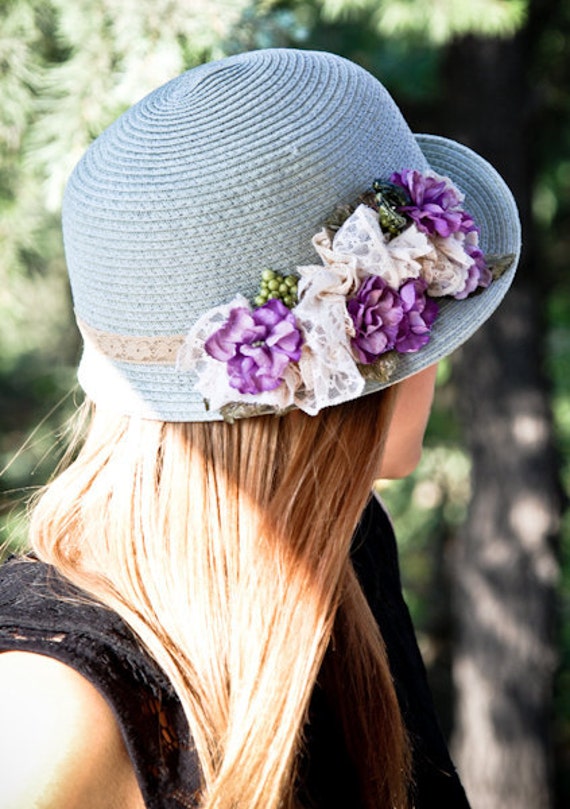 Summer cloche hats for women Green sun straw by dantiehandmade