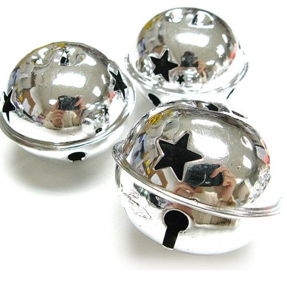 3 PCS Extra Large Metal Bells charms 45mm Silver by craftsutopia