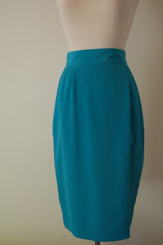 CITY GIRL teal color block pencil skirt by inheritedattire on Etsy