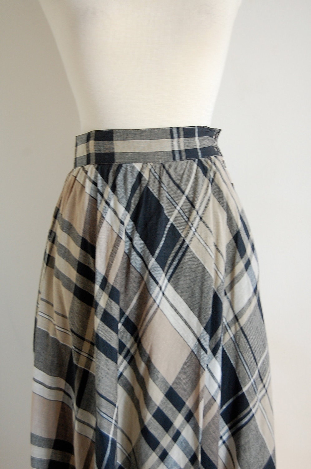 1980s Liz Claiborne navy plaid maxi skirt