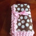 Baby Blanket Brown Polka - Dots Fleece with Pink Crochet Edge.