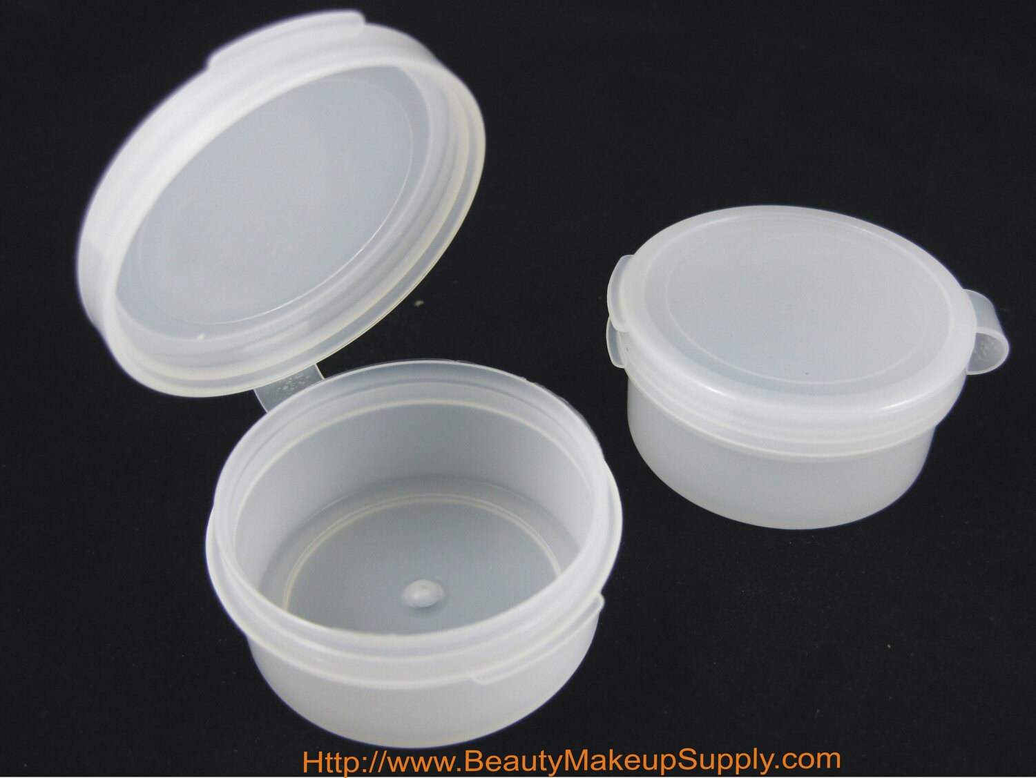100 Cosmetic Containers Plastic Hinged Jars w/ Attached Lid