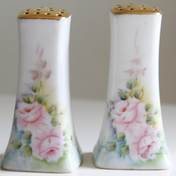 Vintage Porcelain Limoges Style Salt & Pepper Shakers 1939