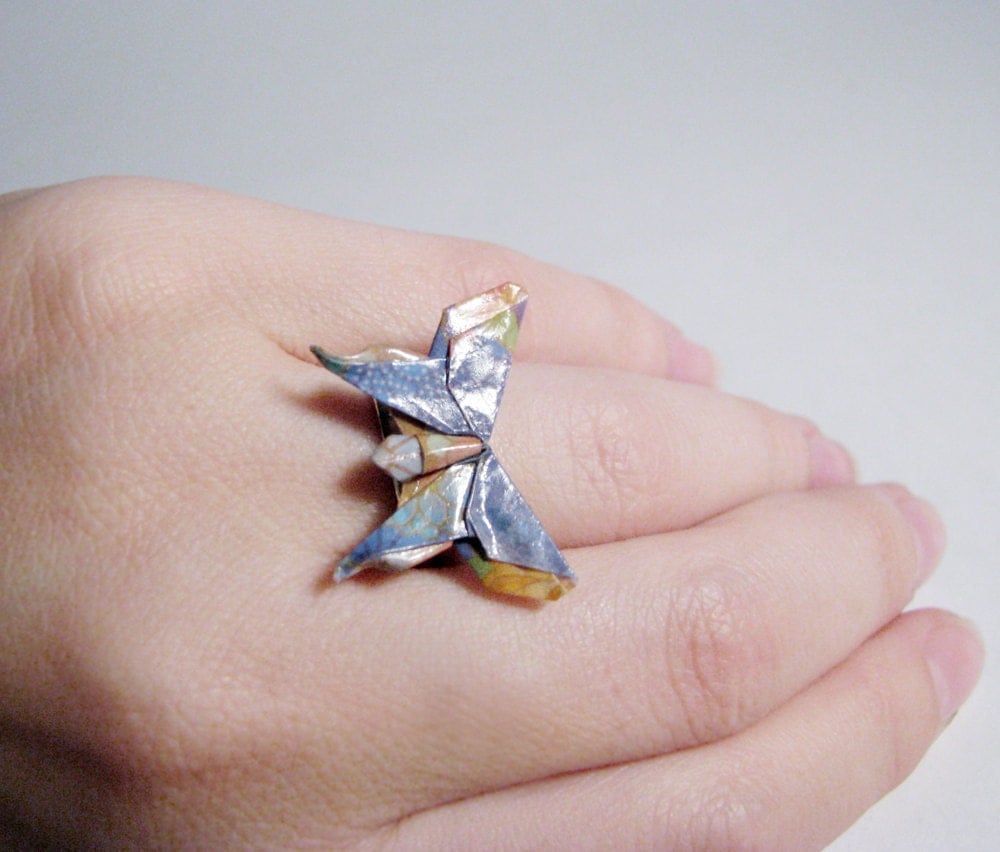 Origami Ring Butterfly Cornflower Blue